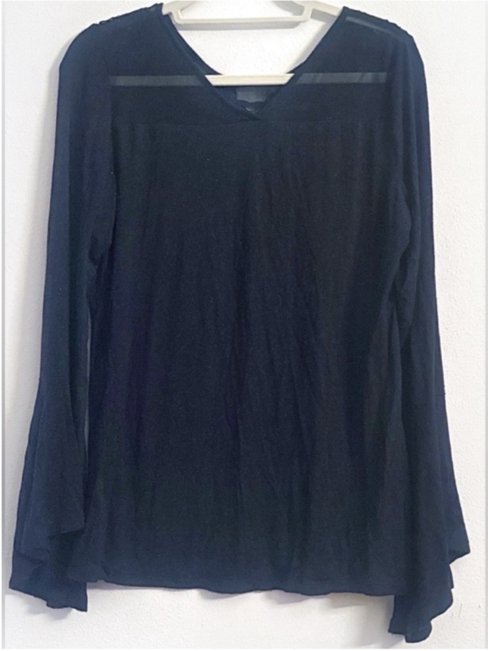 Midnight Velvet Women's Black Lace Neckline Long Sleeve Blouse Size Large - Picture 3 of 5